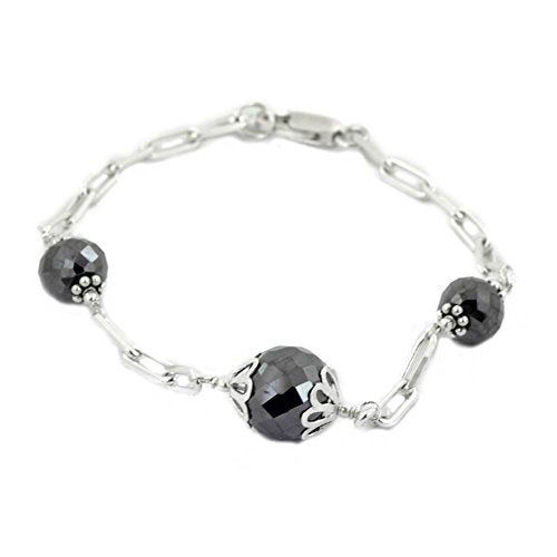 Designer 6mm-10mm Faceted Black Diamond Chain Bracelet in Silver.AAA - ZeeDiamonds