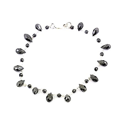 4 mm Black Diamond Beads Sterling Silver Wire Style Bracelet - ZeeDiamonds