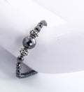 6 mm Black Diamond Beads with (Center 10 mm Bead) Silver Moti Bracelet - ZeeDiamonds