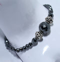 6 mm Black Diamond Beads with (Center 10 mm Bead) Silver Moti Bracelet - ZeeDiamonds