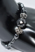 6 mm Black Diamond Beads with (Center 10 mm Bead) Silver Moti Bracelet - ZeeDiamonds