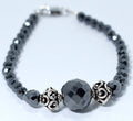 6 mm Black Diamond Beads with (Center 10 mm Bead) Silver Moti Bracelet - ZeeDiamonds