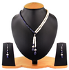 3- 4 mm Pearl And Blue Sapphire Gemstone Beads Two Row Necklace - ZeeDiamonds