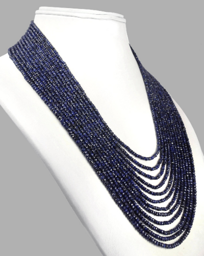 3-4 mm Beads 12 Strand Blue Sapphire Gemstone  Necklace - ZeeDiamonds