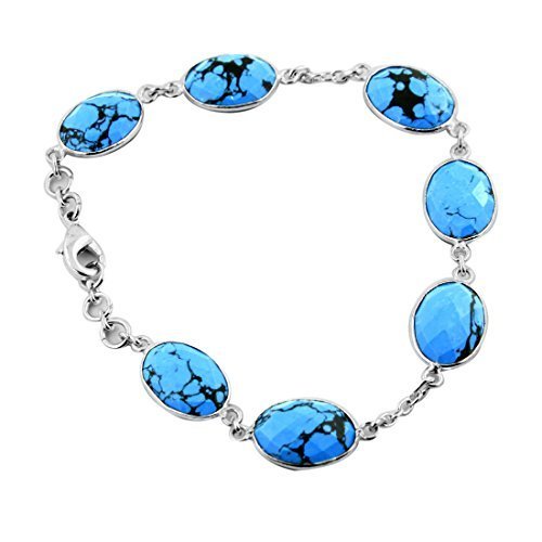 Handcrafted Turquoise Gemstone Silver Chain Bracelet - ZeeDiamonds
