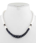 5 mm 100% Certified Blue Sapphire Beads & Pearl (Moti) Fancy Necklace In 925 Sterling Silver - ZeeDiamonds
