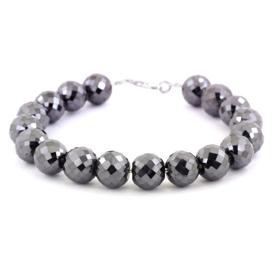 Black Diamond Bracelet-8 to 9 In. Long 5mm beads.45 Cts. Silver Wire - ZeeDiamonds