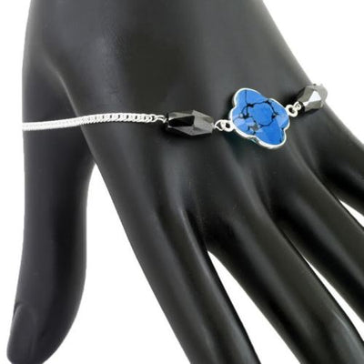 8 Carat Black Diamond with Blue Chalcedony Bead Bracelet in Sterling Silver - ZeeDiamonds