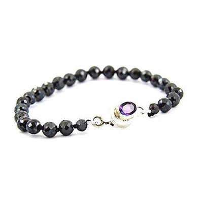 Elegant Black Diamond Bracelet With Amethyst Clasp.AAA.4 mm.Certified - ZeeDiamonds