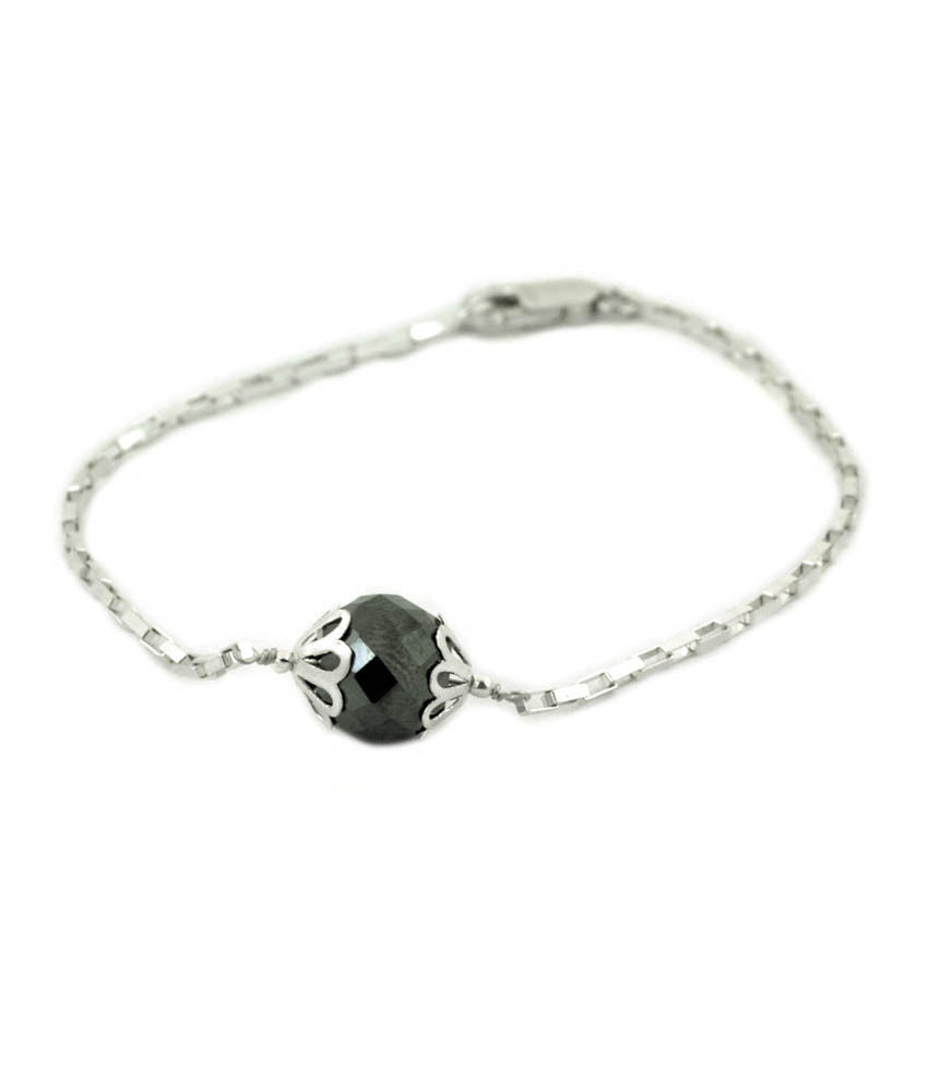 10 mm Faceted Black Diamond Chain Bracelet in Sterling Silver - ZeeDiamonds