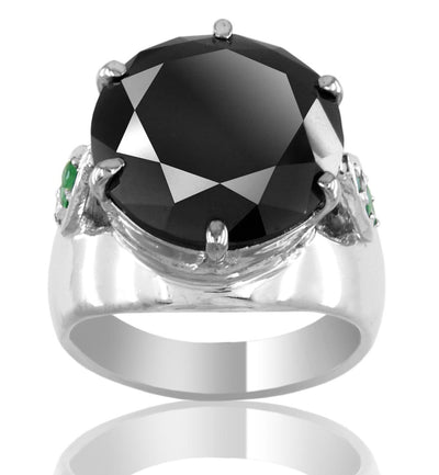 5 Ct AAA Certified, Black Diamond Ring with Emerald Accents- Designer Collection - ZeeDiamonds