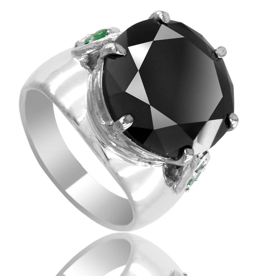5 Ct AAA Certified, Black Diamond Ring with Emerald Accents- Designer Collection - ZeeDiamonds