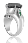 5 Ct AAA Certified, Black Diamond Ring with Emerald Accents- Designer Collection - ZeeDiamonds