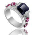 2 ct Black Diamond Solitaire Ring with Ruby Gemstone Accents, Latest Collection - ZeeDiamonds