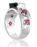 2 ct Black Diamond Solitaire Ring with Ruby Gemstone Accents, Latest Collection - ZeeDiamonds