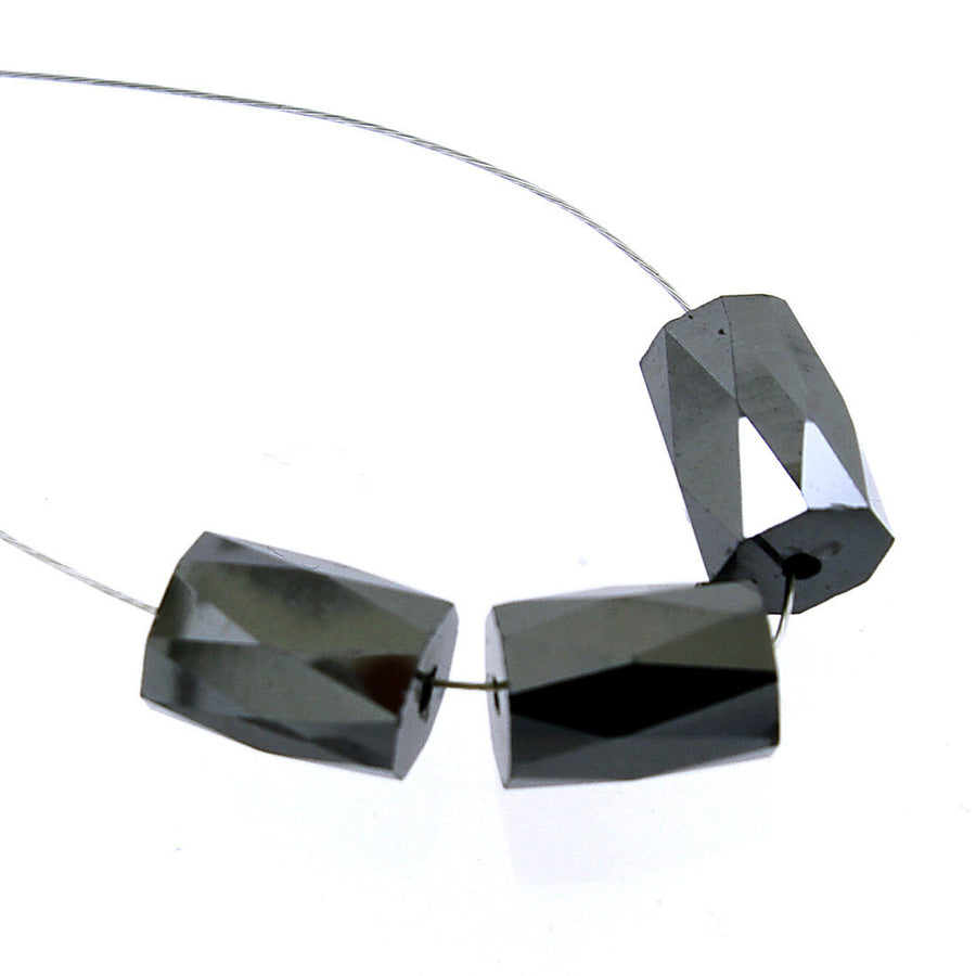 13.40 Ct+ Pipe Cut Black Diamond Bead For Jewelry Making - 3 Pcs - ZeeDiamonds