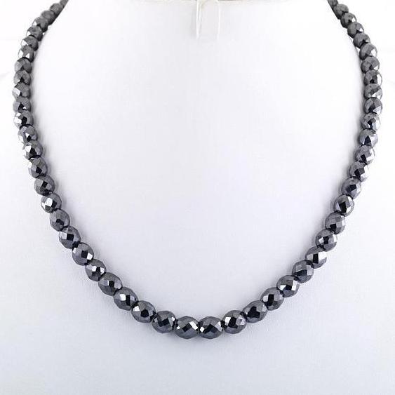 Certified 8 mm Round Faceted Black Diamond Beads Necklace-Great Sparkle! 18 to 24 options.