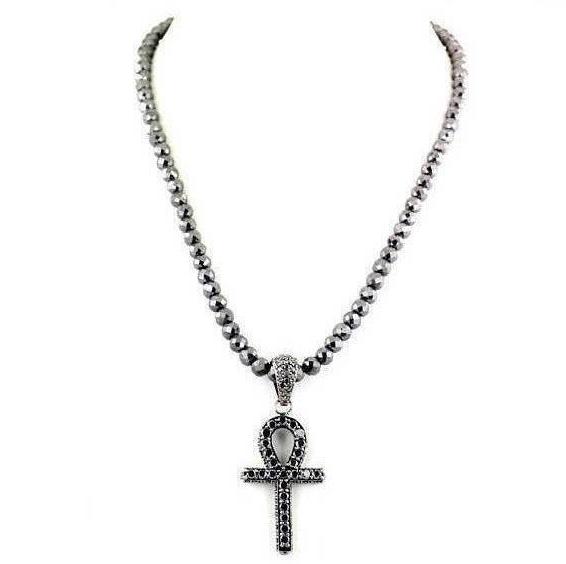 7 mm Men's Black Diamond Necklace With Black Diamond Cross Pendant - ZeeDiamonds