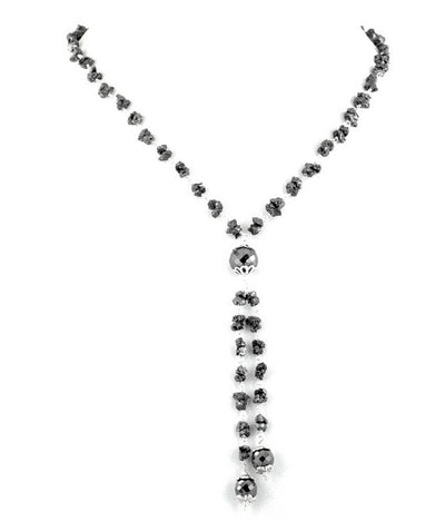 Rough Black Diamond Bead Necklace In Lariat Style.Great Shine! - ZeeDiamonds