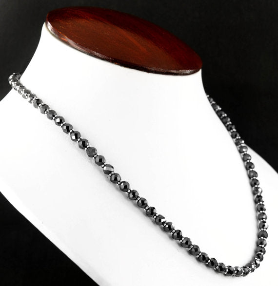 Certified 6 mm Round Black Diamond Beaded Necklace - Great Shine & Luster!  16 to 28 options.