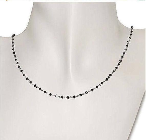 Elegant and Delicate 2.5 mm Black Diamond Beads Wire Necklace - ZeeDiamonds