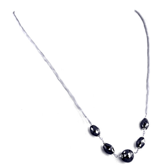 Elegant Black Diamond Necklace With Five Fancy Black Diamond Beads - ZeeDiamonds