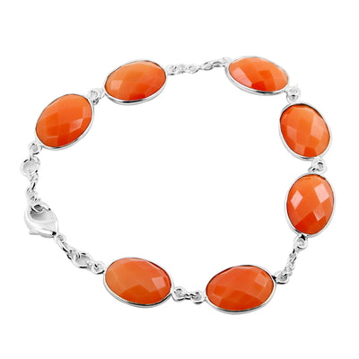 100% Certified Carnelian Gemstone Silver Chain Bracelet For Gift - ZeeDiamonds