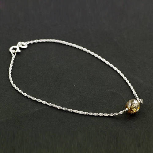 8.2 mm Champagne Diamond Sterling Silver Chain Bracelet - ZeeDiamonds