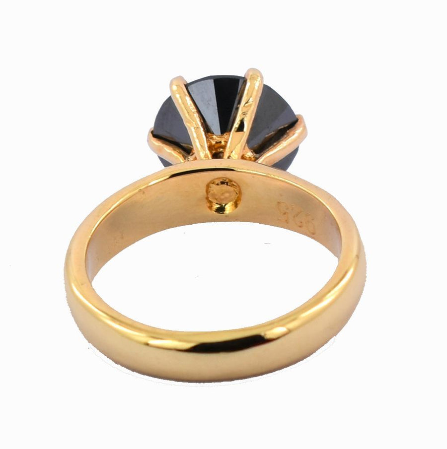 2.50 Cts Round Cut Black Diamond Ring In Yellow Gold Finish - ZeeDiamonds