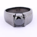 1 Ct AAA Certified Black Diamond Men's Ring in Black Gold Finish, Bezel Setting - ZeeDiamonds