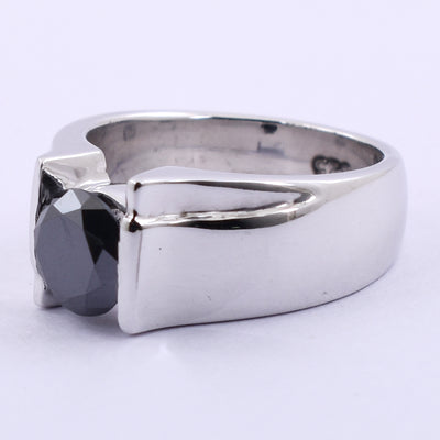 2 Cts 100% Certified Jet Black Diamond Sterling Silver Ring For Men's - ZeeDiamonds