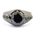 2.5 Ct Round Black Diamond Solitaire Ring with Emerald Accents - ZeeDiamonds