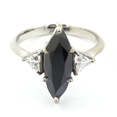 2.80 Ct Marquise Cut Black Diamond Ring With CZ Diamond Accents - ZeeDiamonds