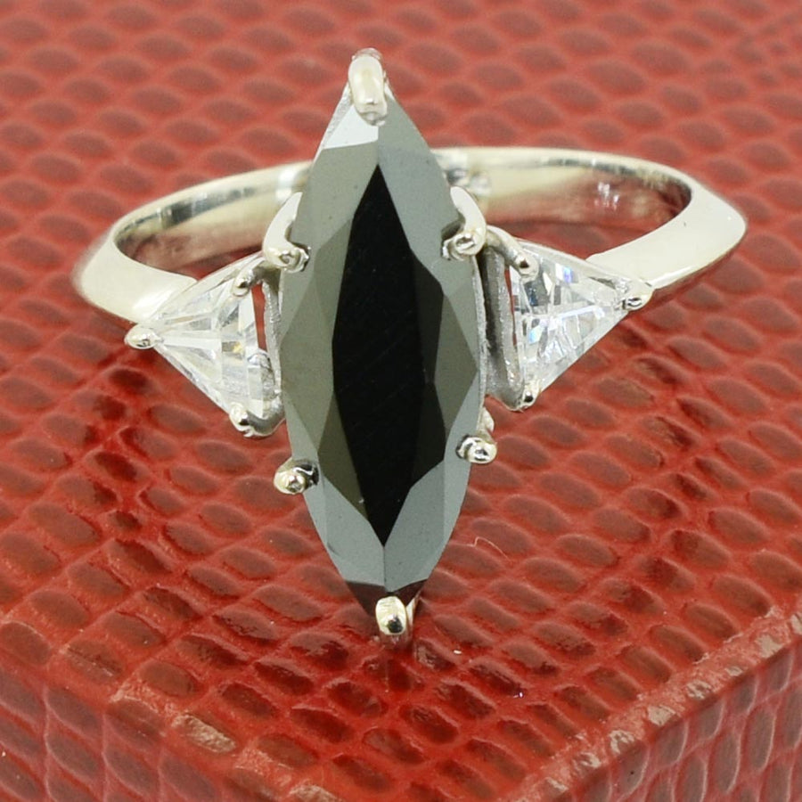 2.80 Ct Marquise Cut Black Diamond Ring With CZ Diamond Accents - ZeeDiamonds