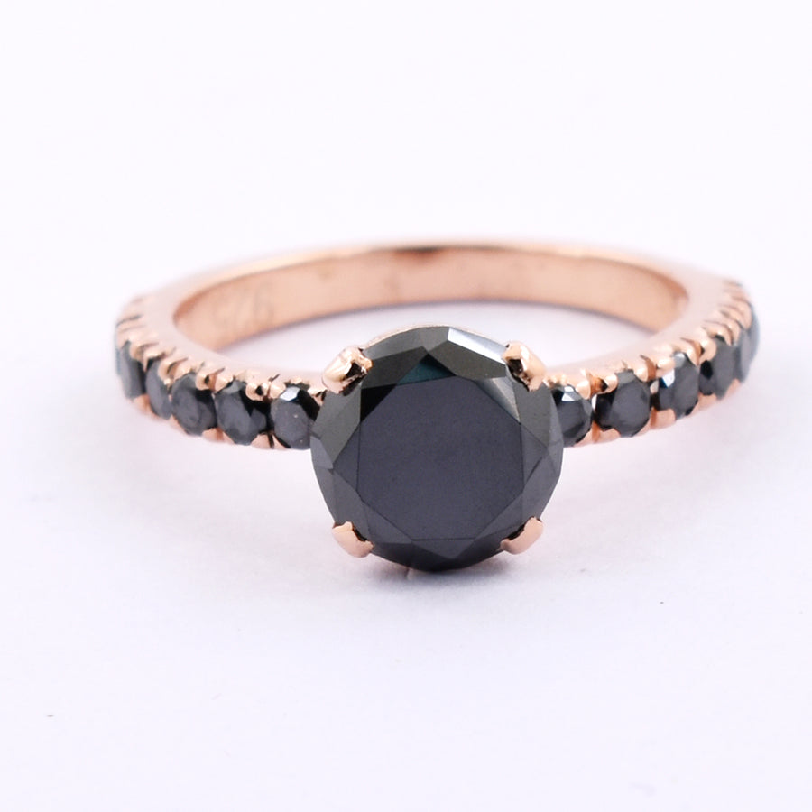 2.65 Ct Black Diamond with Black Diamond Accents Solitaire Ring In Rose Gold - ZeeDiamonds