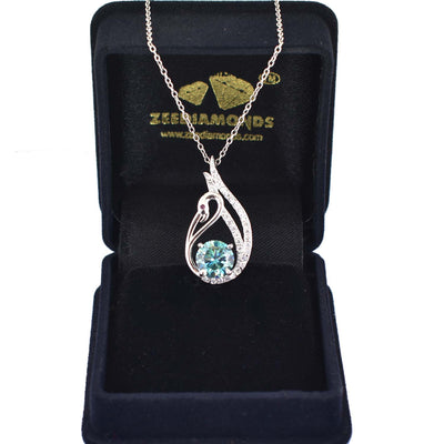 2.15 Ct, Certified Blue Diamond Beautiful Pendant With White Accents, Great Shine & Luster ! - ZeeDiamonds