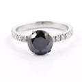 2.35 Ct Jet Black Diamond Solitaire Fancy Ring With White Diamond Accents - ZeeDiamonds