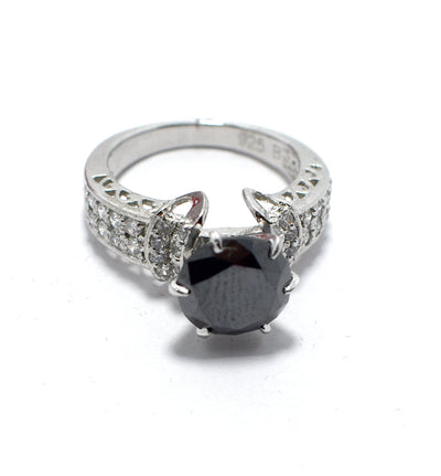 2 Ct Certified Gorgeous Black Diamond Ring With Diamond Accents, Great Sparkle - ZeeDiamonds