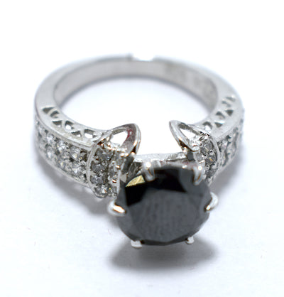 2 Ct Certified Gorgeous Black Diamond Ring With Diamond Accents, Great Sparkle - ZeeDiamonds