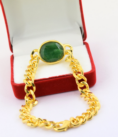 12 Ct Certified Emerald Stone Men Bracelet in Panchdhatu Metal - Gift for Father, Men's Jewelry, Astrological Bracelet - ZeeDiamonds