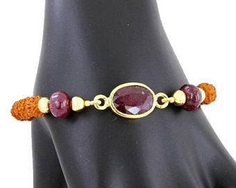 Rudraksha And Ruby Gemstone Bracelet, Eco Friendly - ZeeDiamonds