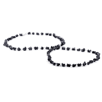Rough Black Diamond Single Strand Necklace in Sterling Silver Wire - ZeeDiamonds
