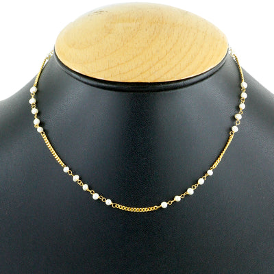 3 mm Fresh Water Pearl Gemstone Beads Chain Necklace In 18 Kt Yellow Gold Finish - ZeeDiamonds