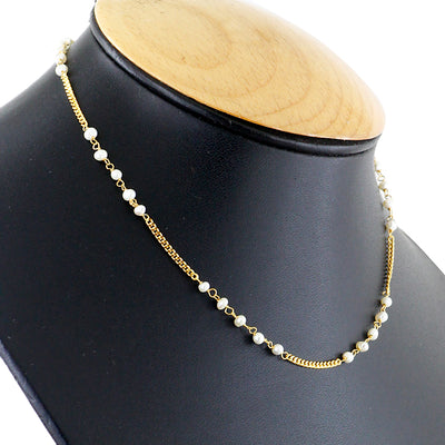 3 mm Fresh Water Pearl Gemstone Beads Chain Necklace In 18 Kt Yellow Gold Finish - ZeeDiamonds