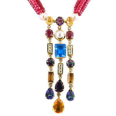 3 - 4 mm Three Row Multi Colors Gemstone Beads Wedding Necklace For Women's - ZeeDiamonds