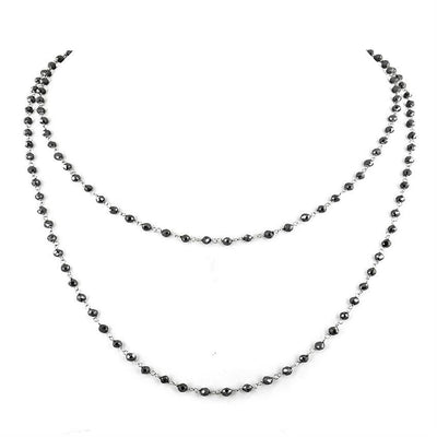 5 mm Black Diamond bead Chain Style Necklace in 925 Sterling Silver - ZeeDiamonds