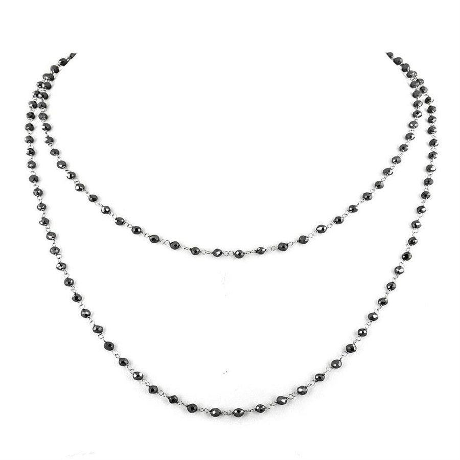 5 mm Black Diamond bead Chain Style Necklace in 925 Sterling Silver - ZeeDiamonds