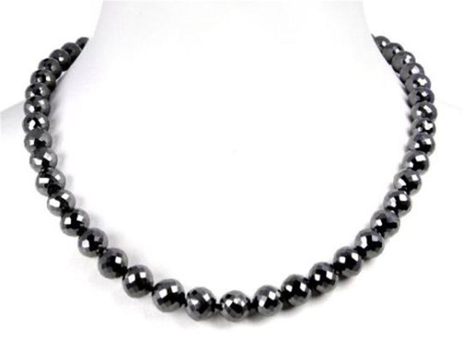 8 mm Round Faceted Black Diamond Beads Necklace - ZeeDiamonds