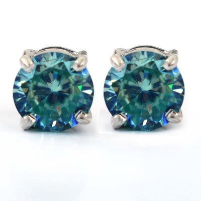 4 Ct Blue Diamond Solitaire Studs in 4 Prong Setting With 925 Silver, Great Brilliance ! - ZeeDiamonds