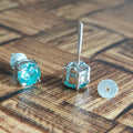 4 Ct Blue Diamond Solitaire Studs in 4 Prong Setting With 925 Silver, Great Brilliance ! - ZeeDiamonds